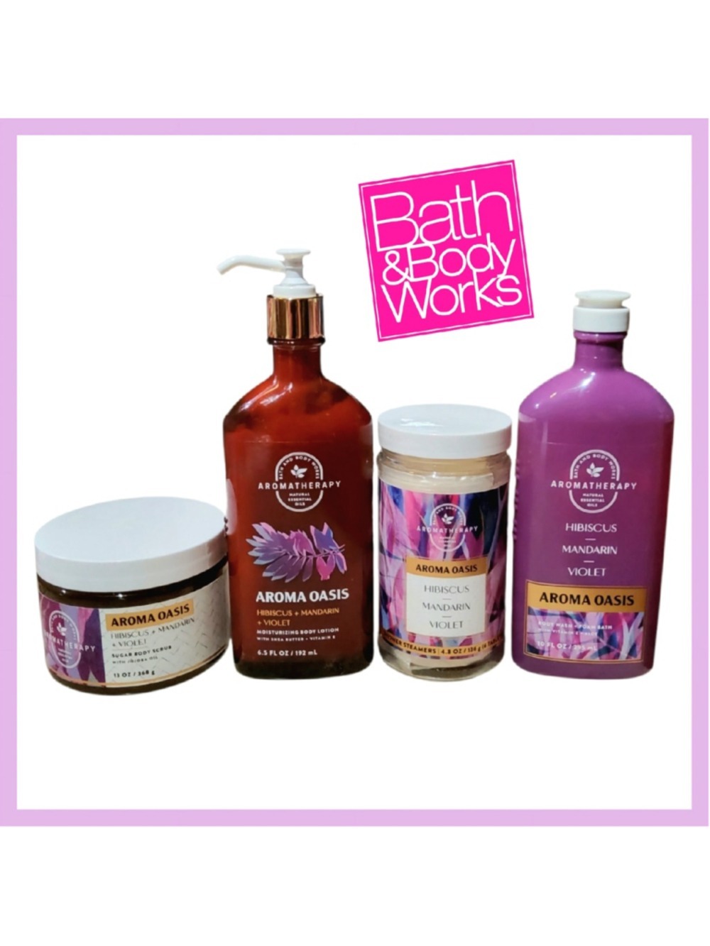 NEW BATH & BODY WORKS AROMATHERAPY AROMA OASIS: HIBISCUS MANDARIN VIOLET 4PC SET
